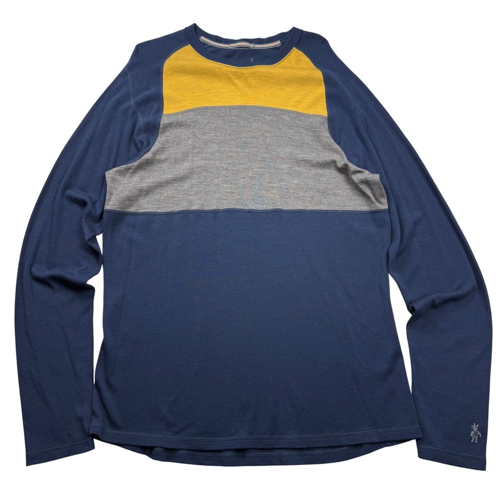 Smartwool Mens XL 100% Merino Wool Long Sleeve Base Layer Colorblock Navy Grey